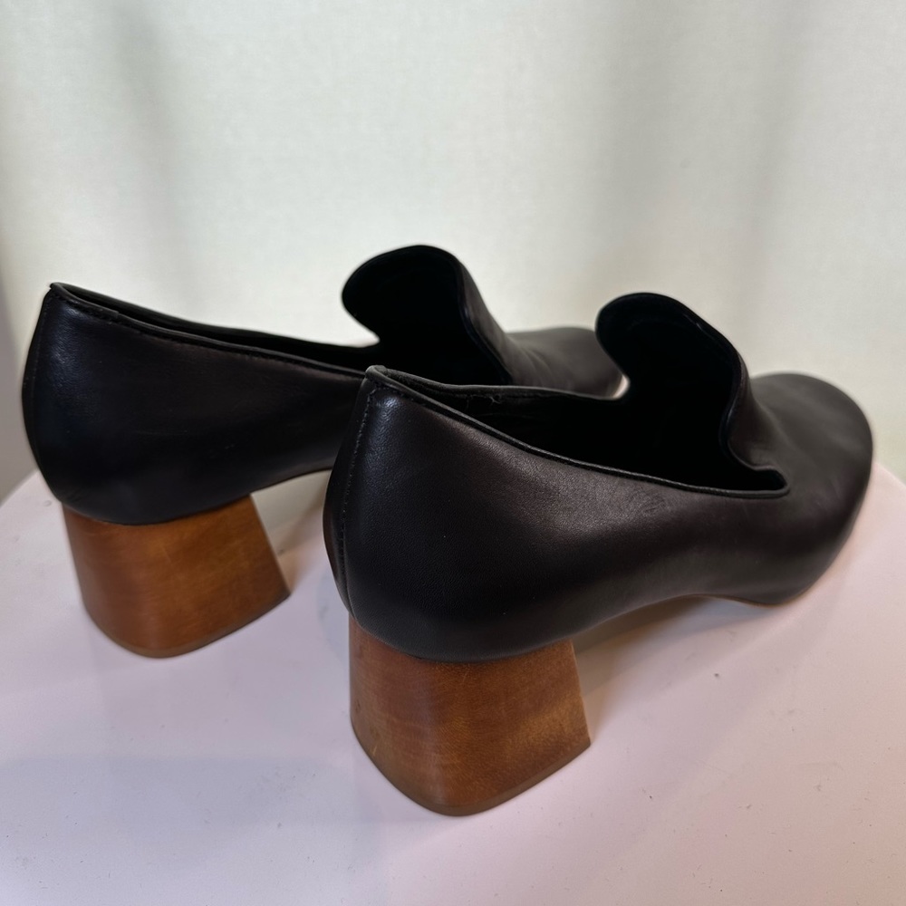 Jeffrey Campbell Black Leather Shoe with Wood Block Heel Detail